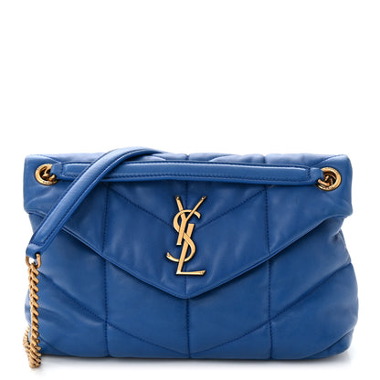 Saint Laurent Lambskin Quilted Small Loulou Puffer Monogram Chain Satchel Majorele Blue 1 of 11