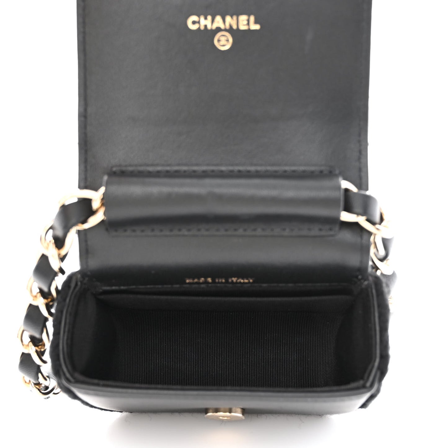 Calfskin Crochet Embroidered Quilted Mini Clutch with Chain Black