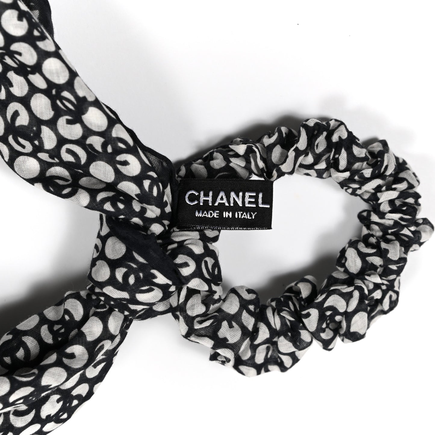 Silk CC Twilly Hair Tie Black White
