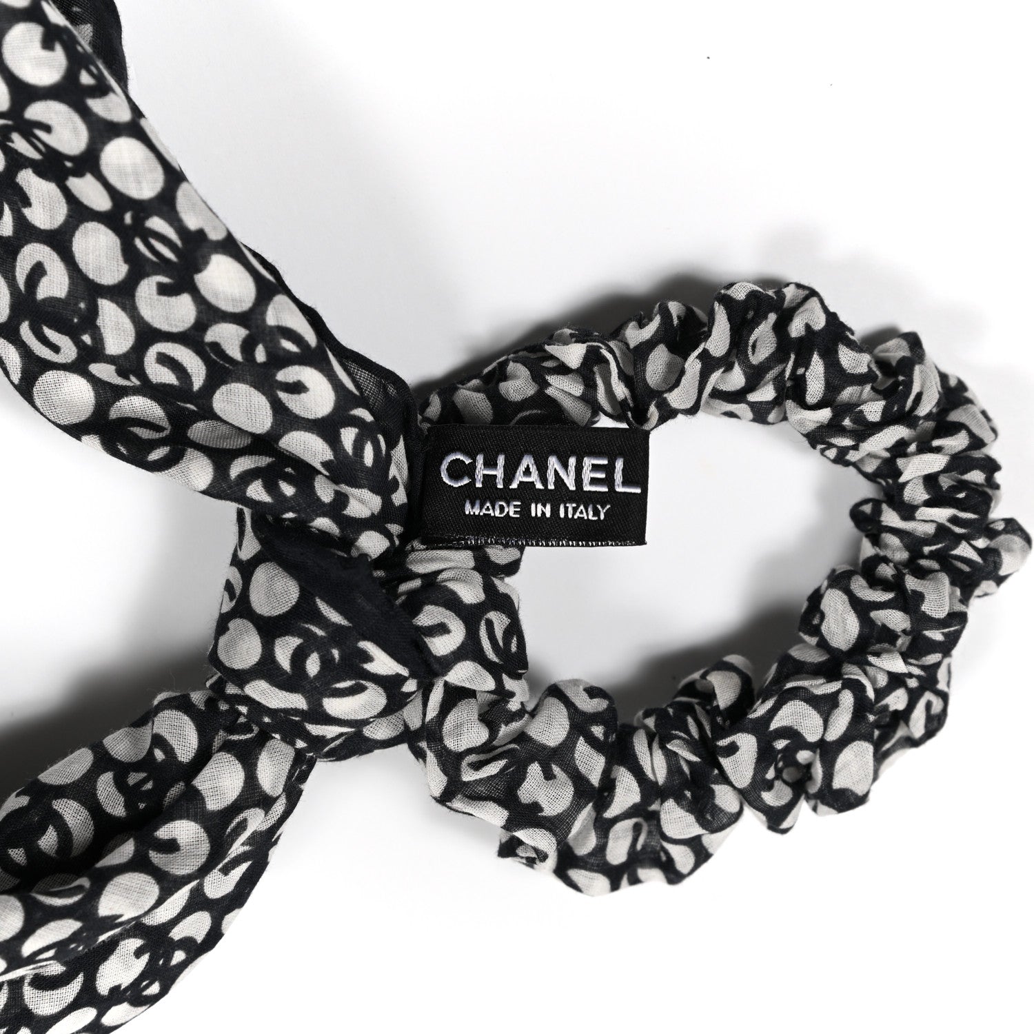 Chanel Silk CC Twilly Hair Tie Black White 3 of 6