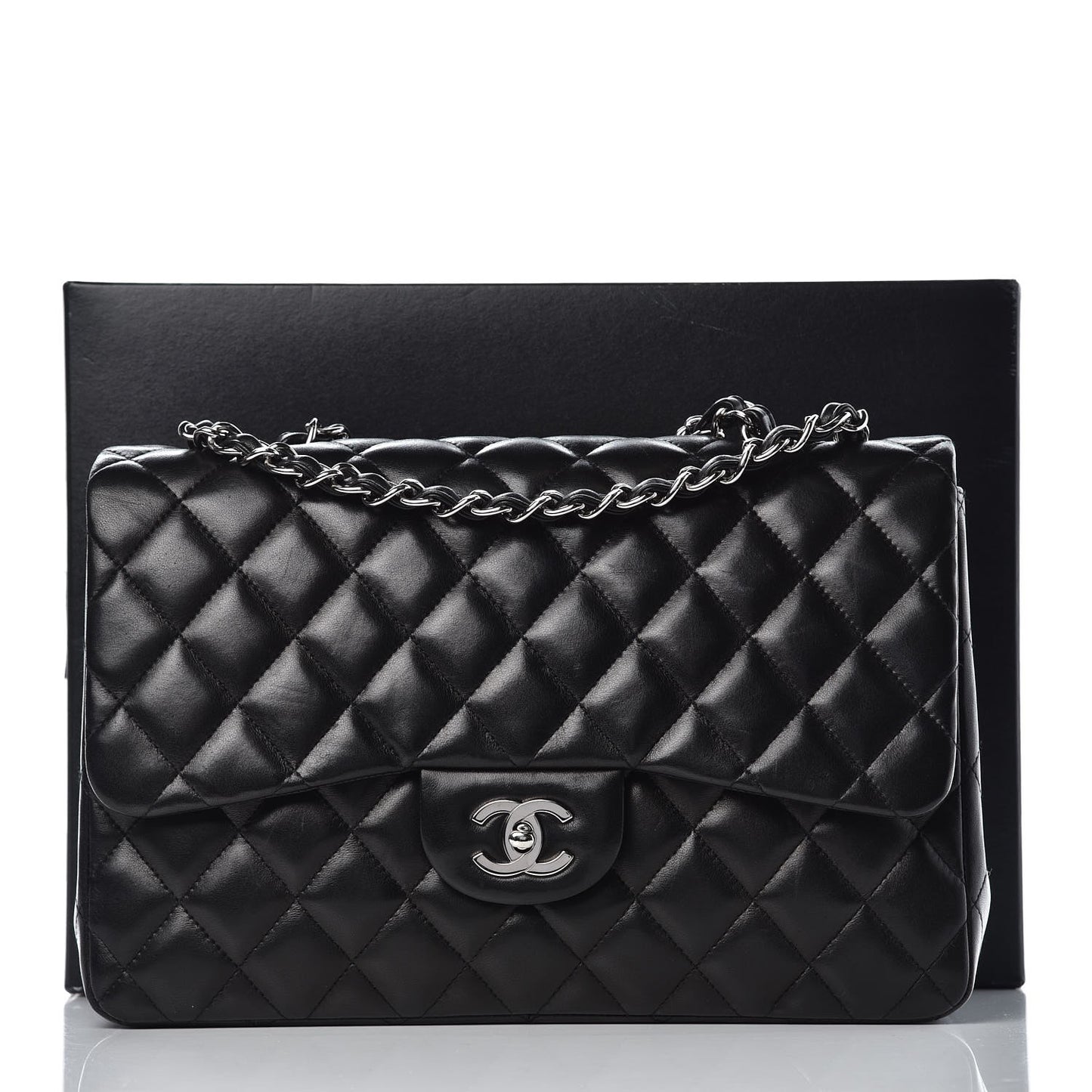 Lambskin Quilted Jumbo Single Flap Black