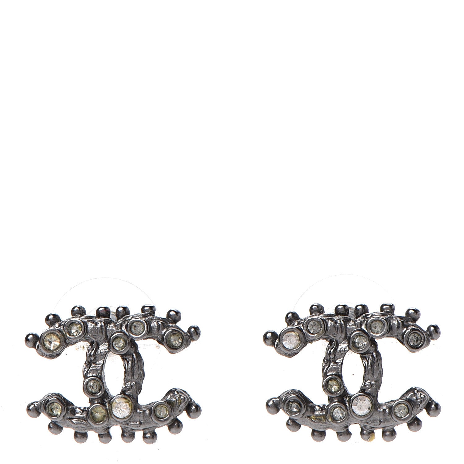 Chanel Crystal CC Earrings Ruthenium Dark Grey 1 of 5