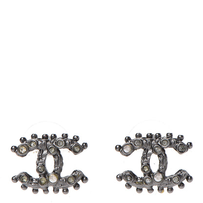 Chanel Crystal CC Earrings Ruthenium Dark Grey 1 of 5