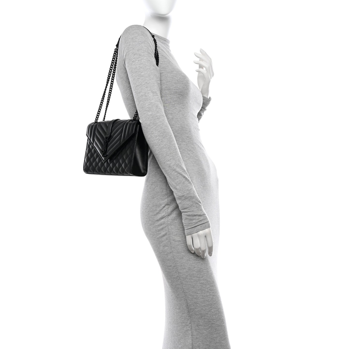 Grain De Poudre Textured Mixed Matelasse Triquilt Medium Monogram Monochrome Satchel Black