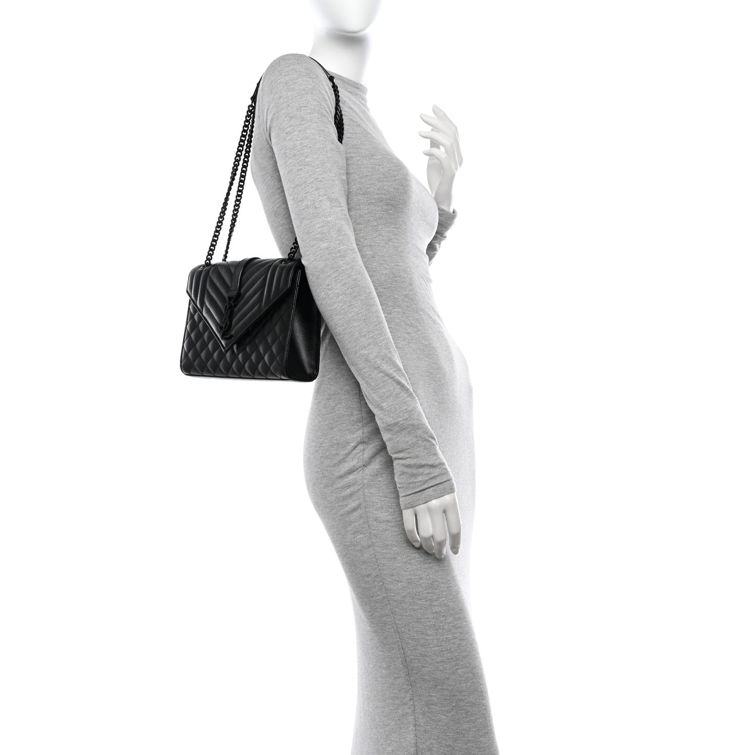 Saint Laurent Grain De Poudre Textured Mixed Matelasse Triquilt Medium Monogram Monochrome Satchel Black 2 of 11