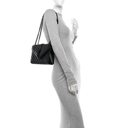 Saint Laurent Grain De Poudre Textured Mixed Matelasse Triquilt Medium Monogram Monochrome Satchel Black 2 of 11