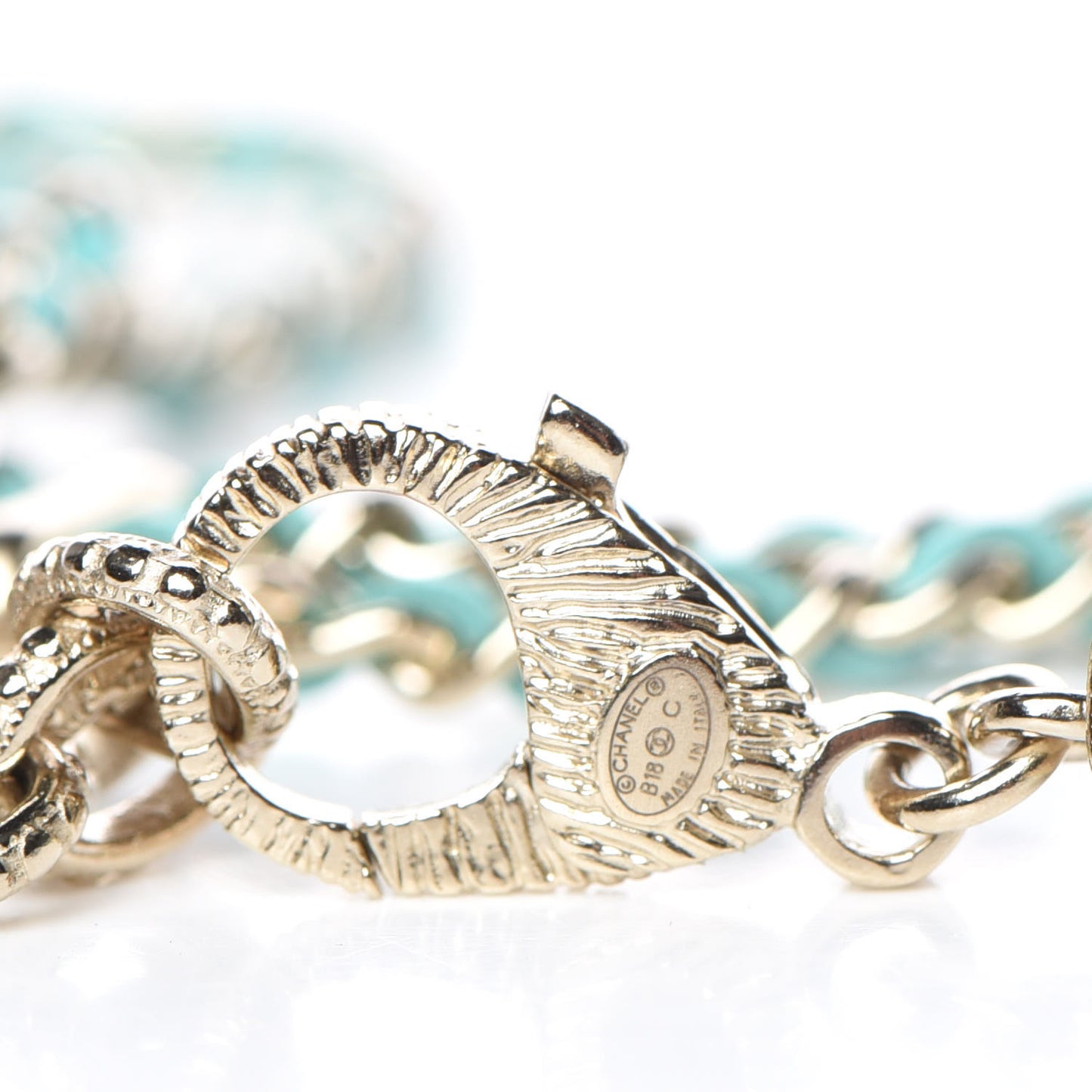 Metal Lambskin CC Chain Link Necklace Turquoise