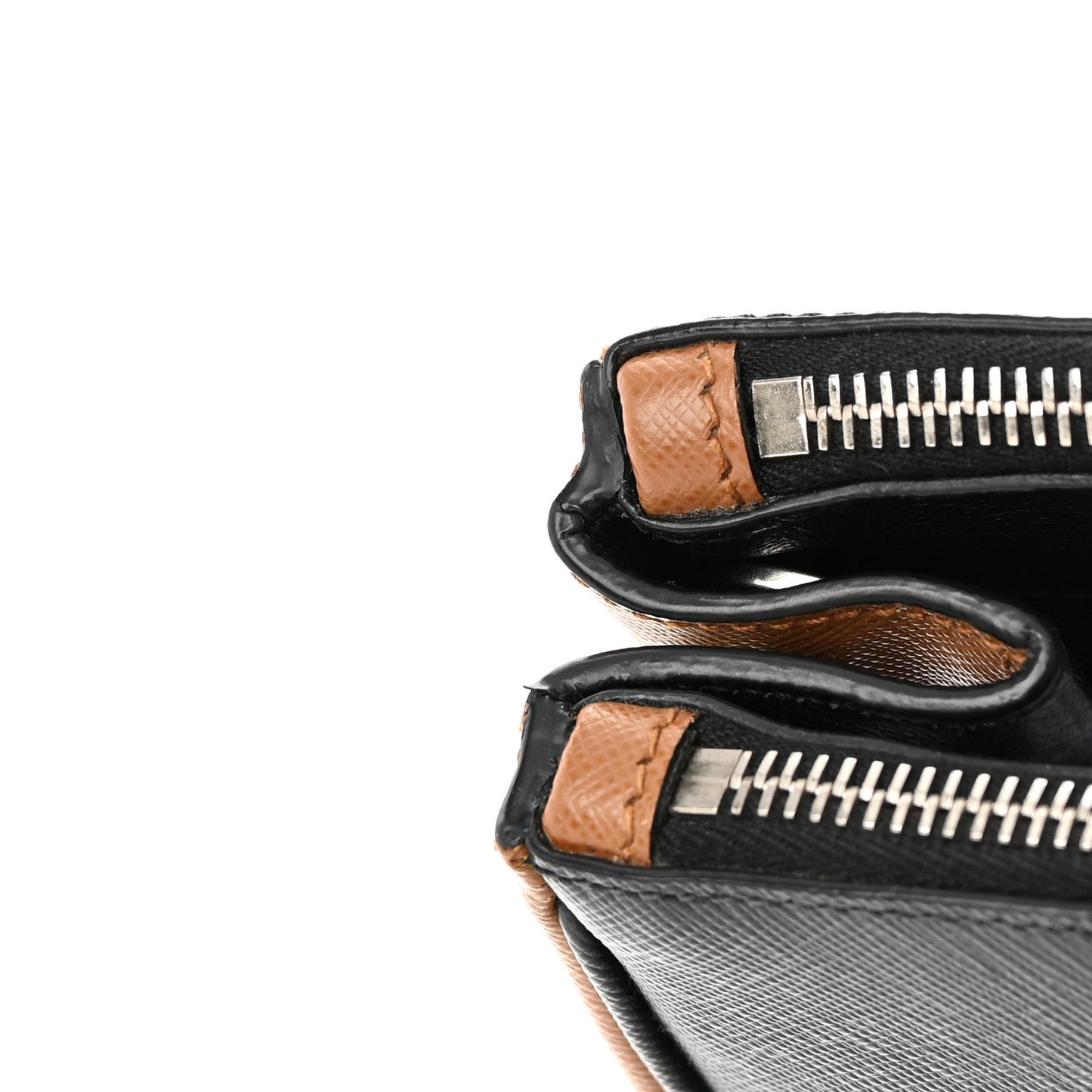 Saffiano Baiadera Striped Medium Galleria Double Zip Tote Caramel Black White