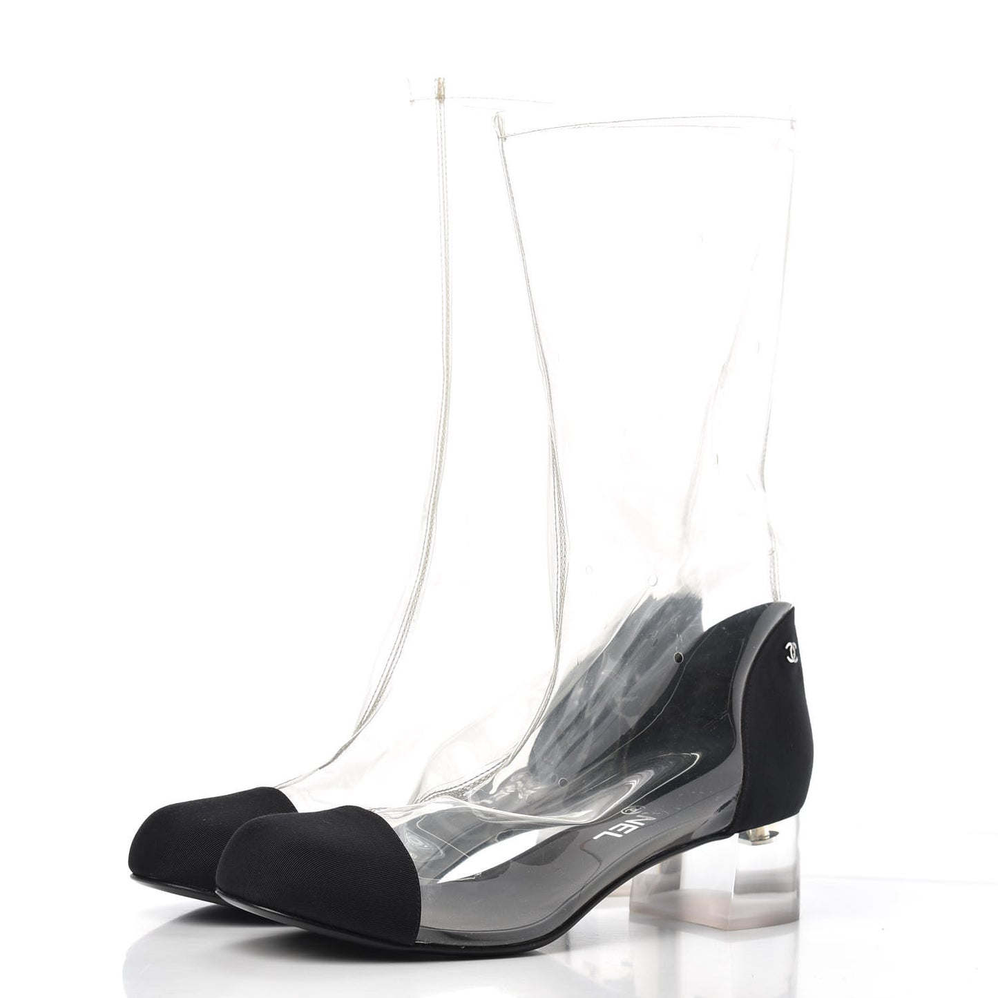 PVC Grosgrain High Boots 40 Transparent Black