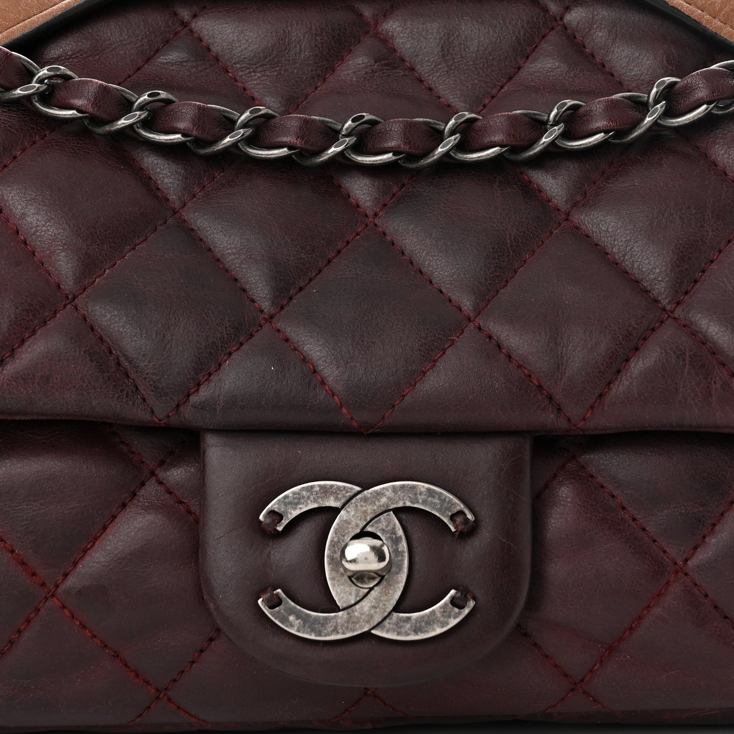 Calfskin In The Mix Jumbo Flap Burgundy