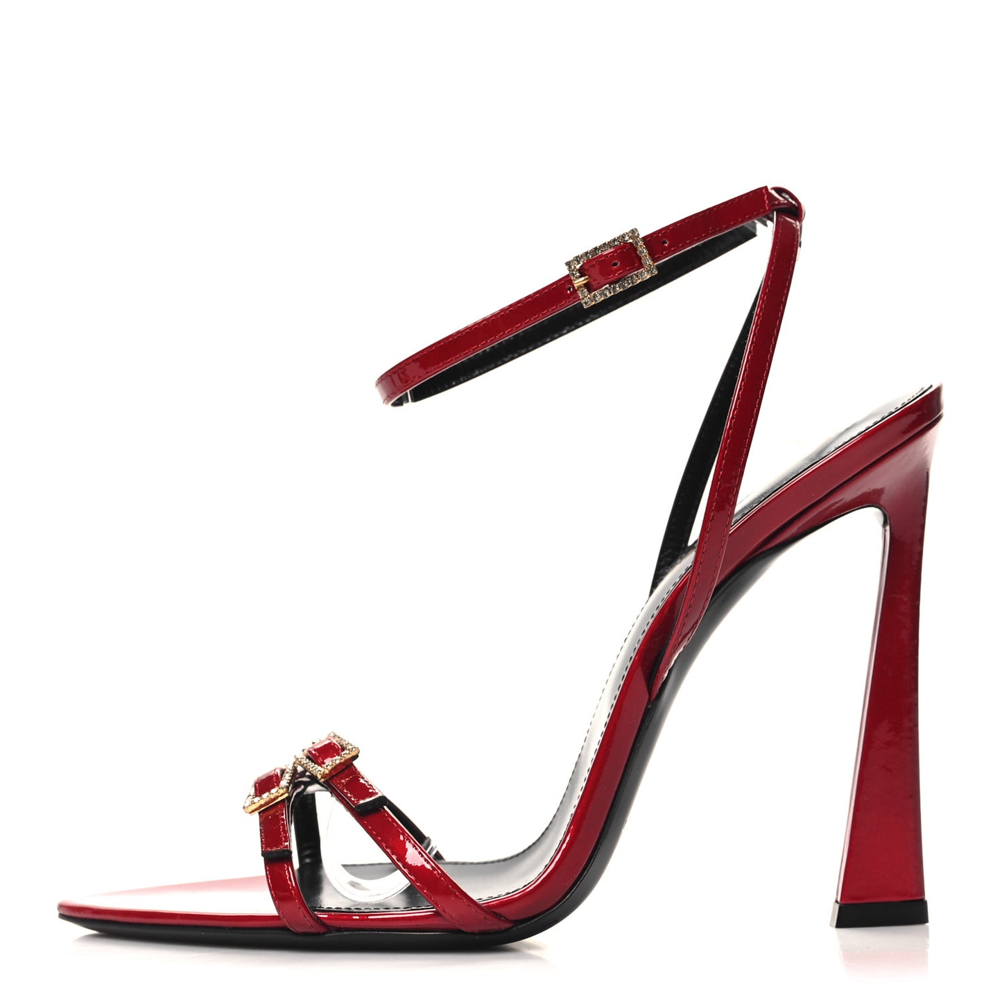 Calfskin Patent Ankle Strap Sandals 38 Tibet Red