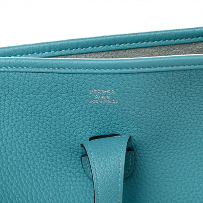 Hermes Taurillon Clemence Amazone Evelyne III PM Bleu Saint Cyr Orange Poppy 6 of 11