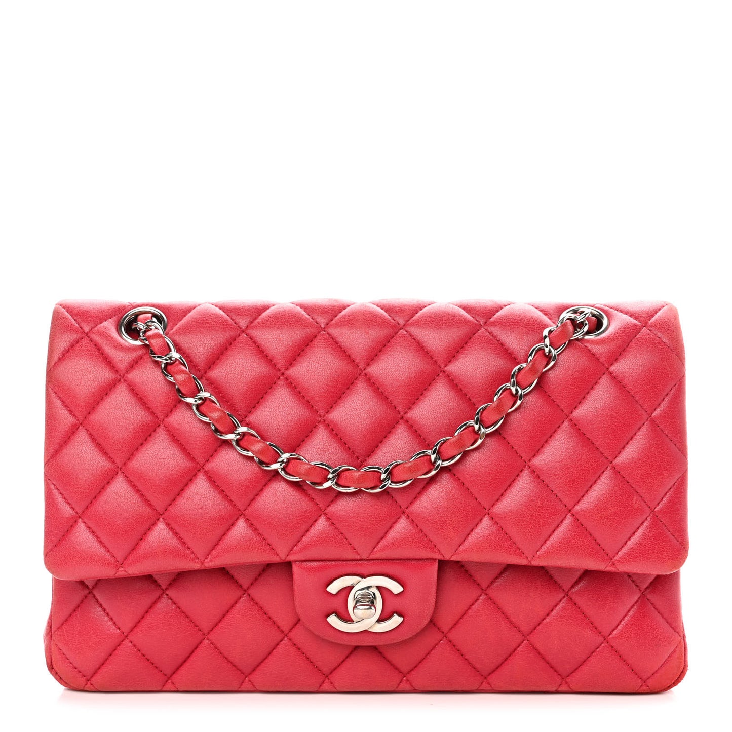 Lambskin Quilted Medium Double Flap Red