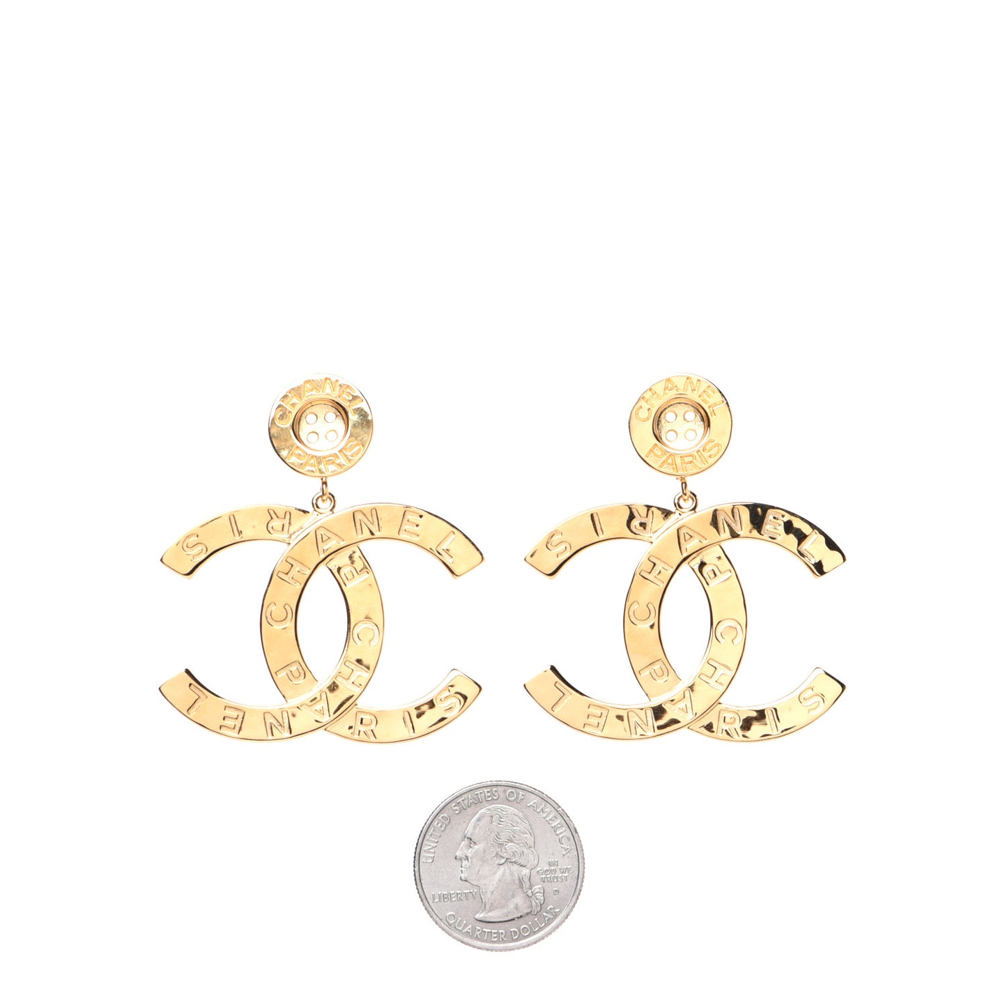 Metal Large Paris Button Earrings Gold