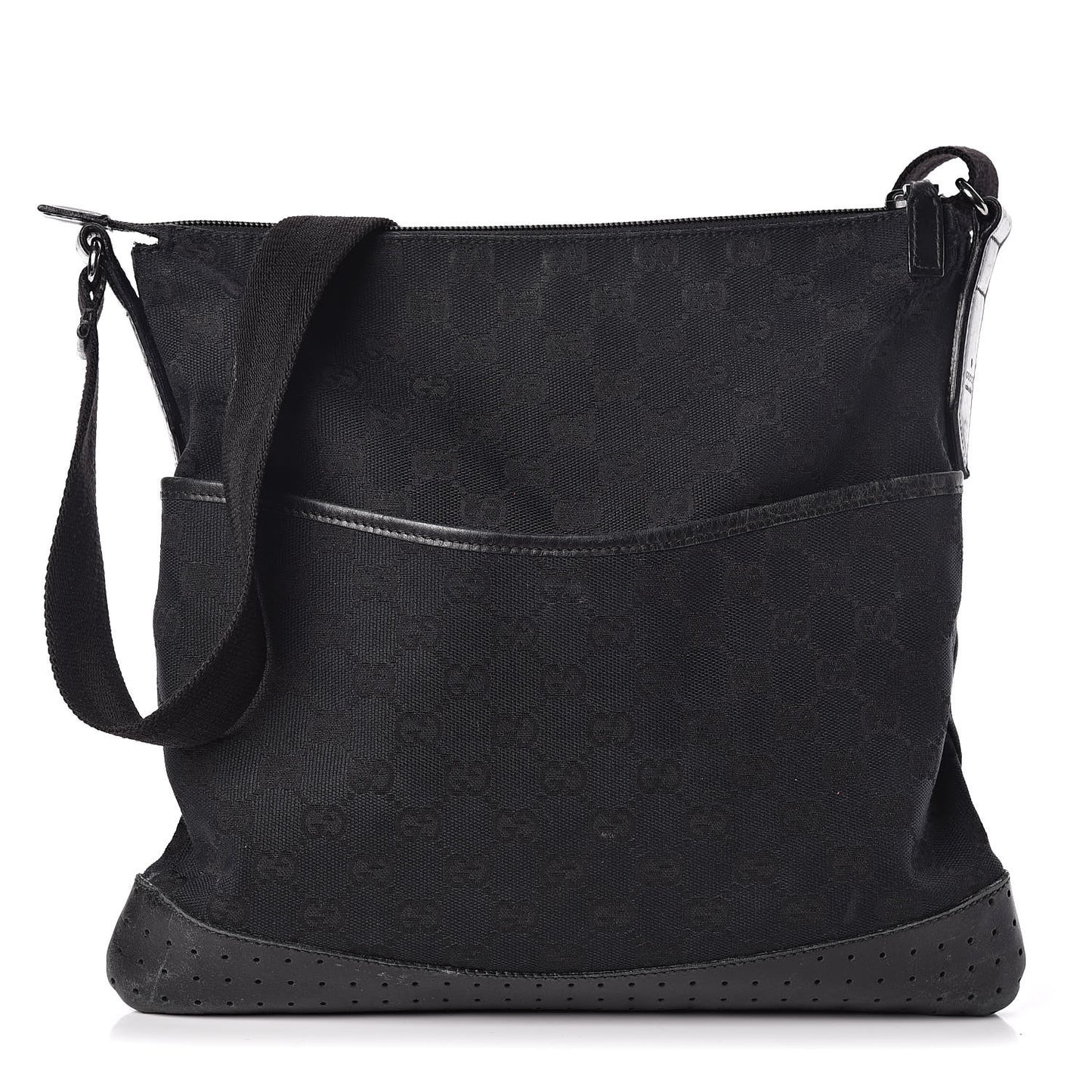 Monogram Calfskin Perforated Medium Flat Messenger Bag Black