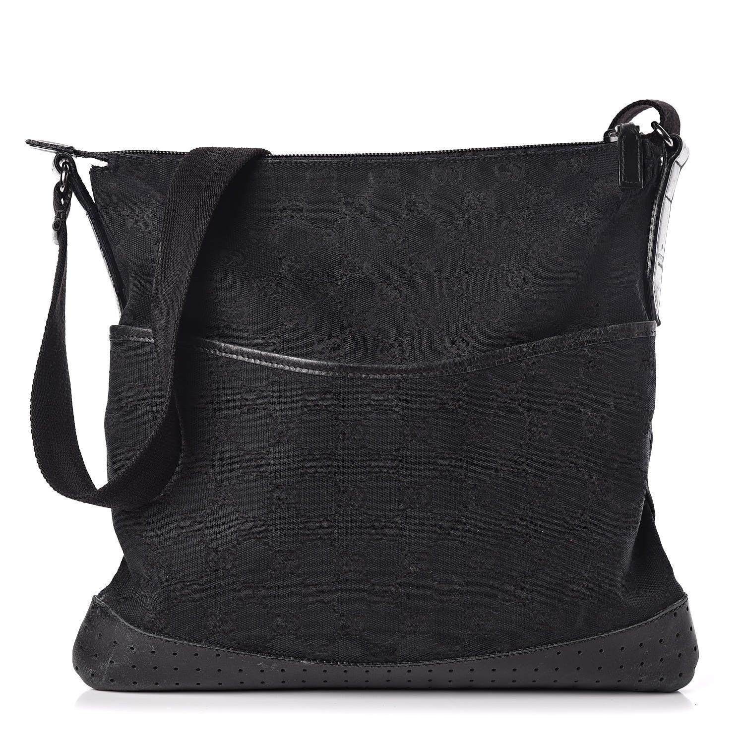 Gucci Monogram Calfskin Perforated Medium Flat Messenger Bag Black 1 of 17