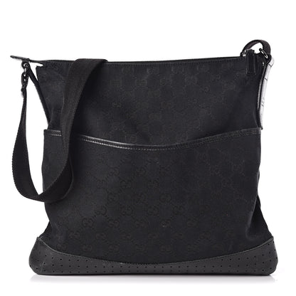 Gucci Monogram Calfskin Perforated Medium Flat Messenger Bag Black 1 of 17