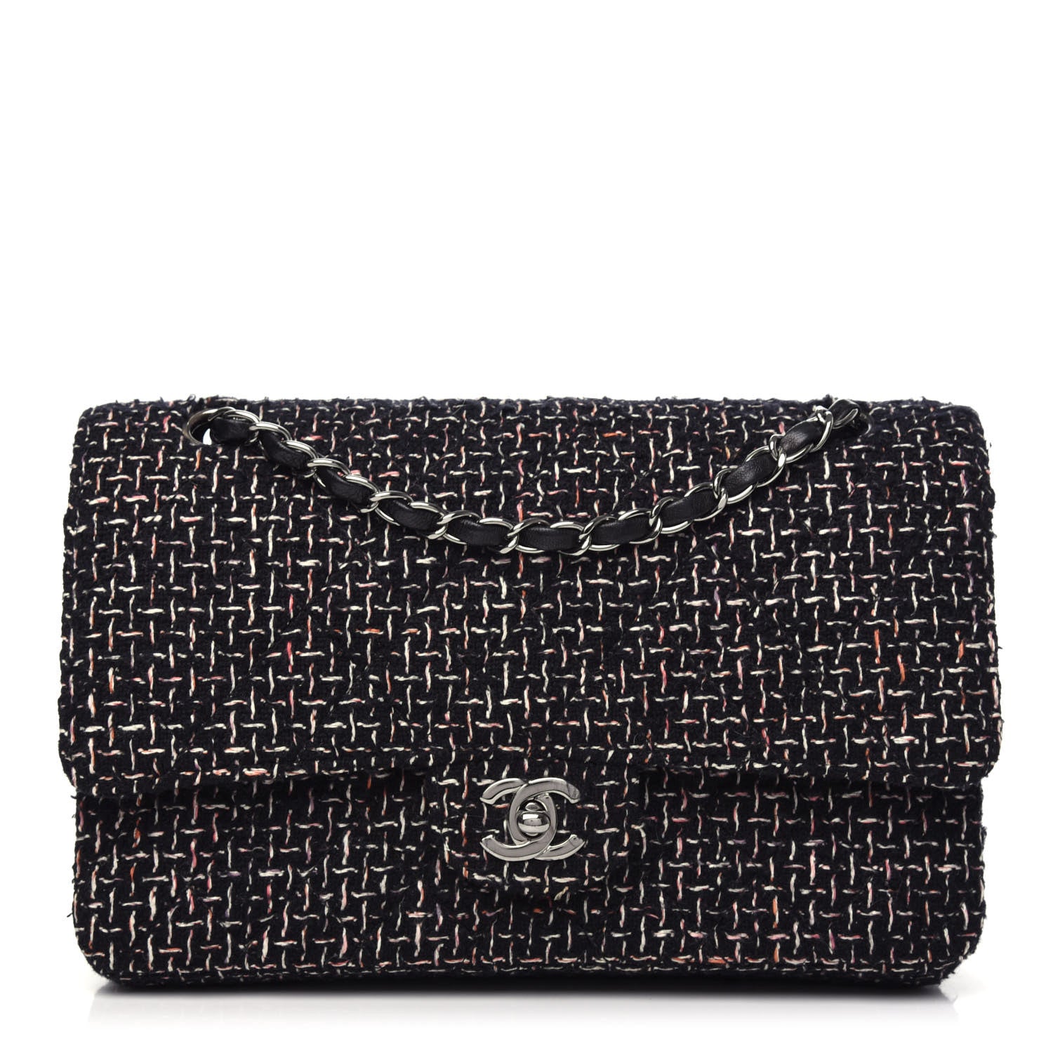 Chanel Tweed Quilted Medium Double Flap Black 1 of 9