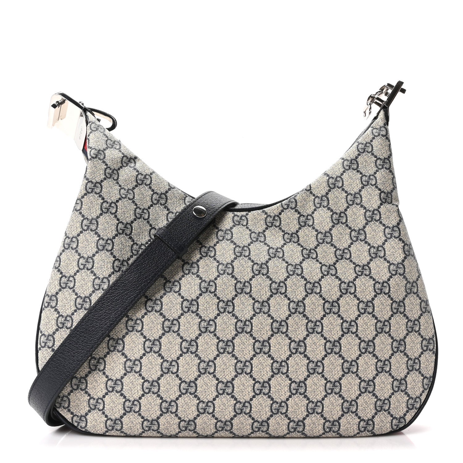 Gucci GG Supreme Monogram Textured Calfskin Web Large Attache Shoulder Bag Beige Blue 1 of 10