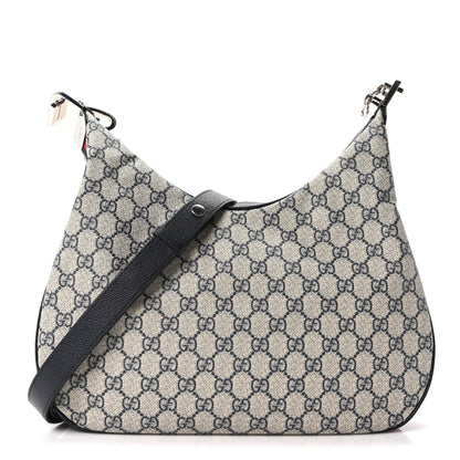 Gucci GG Supreme Monogram Textured Calfskin Web Large Attache Shoulder Bag Beige Blue 1 of 10