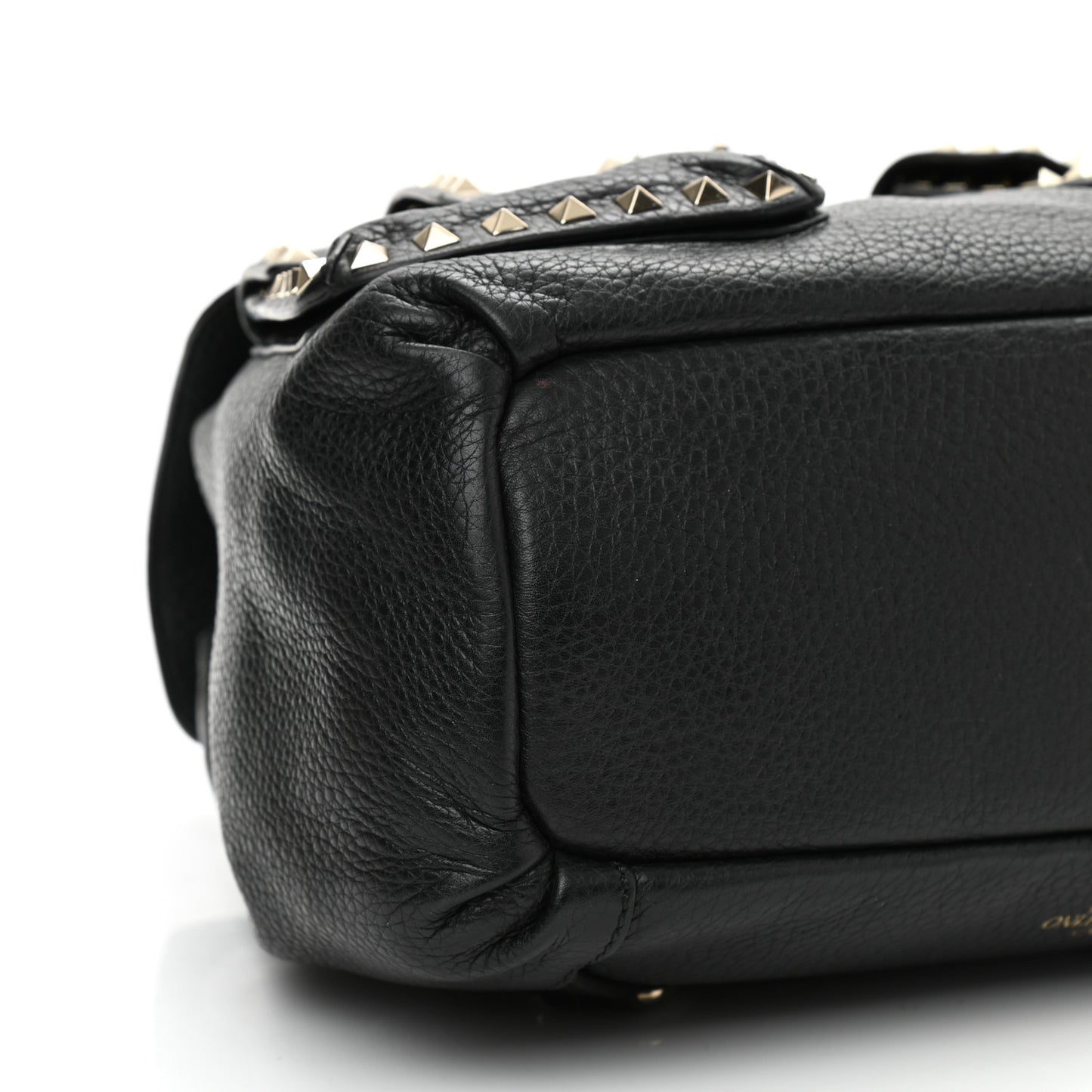 Pebbled Calfskin Rockstud Double Pocket Backpack Black