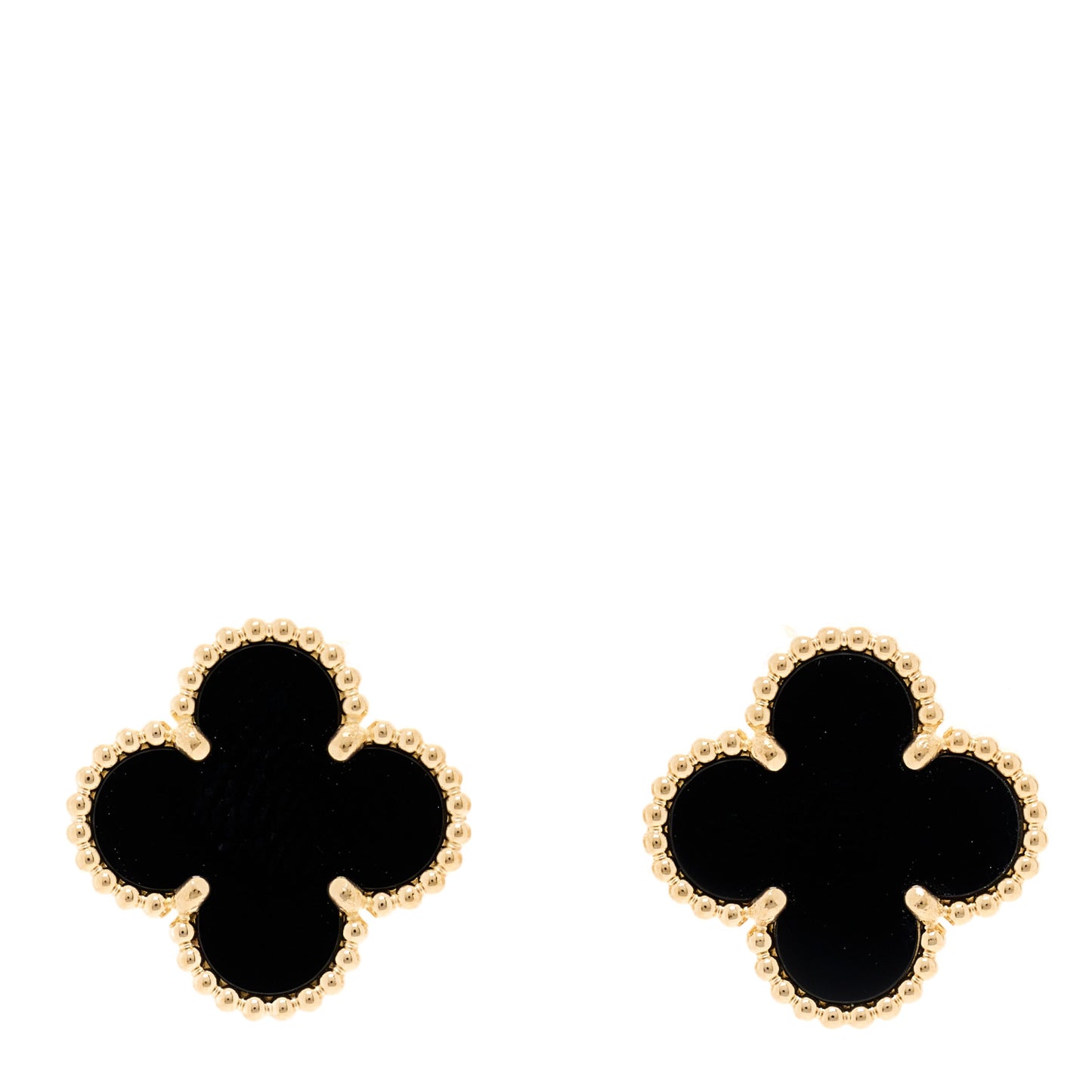 18K Yellow Gold Black Onyx Vintage Alhambra Earrings
