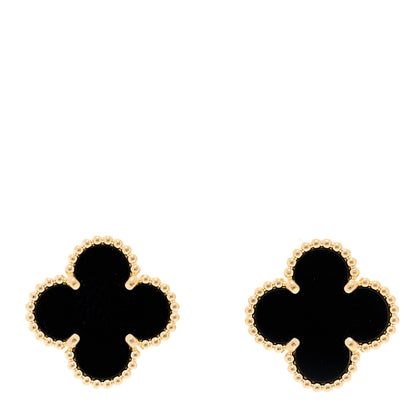 Van Cleef & Arpels 18K Yellow Gold Black Onyx Vintage Alhambra Earrings 1 of 4