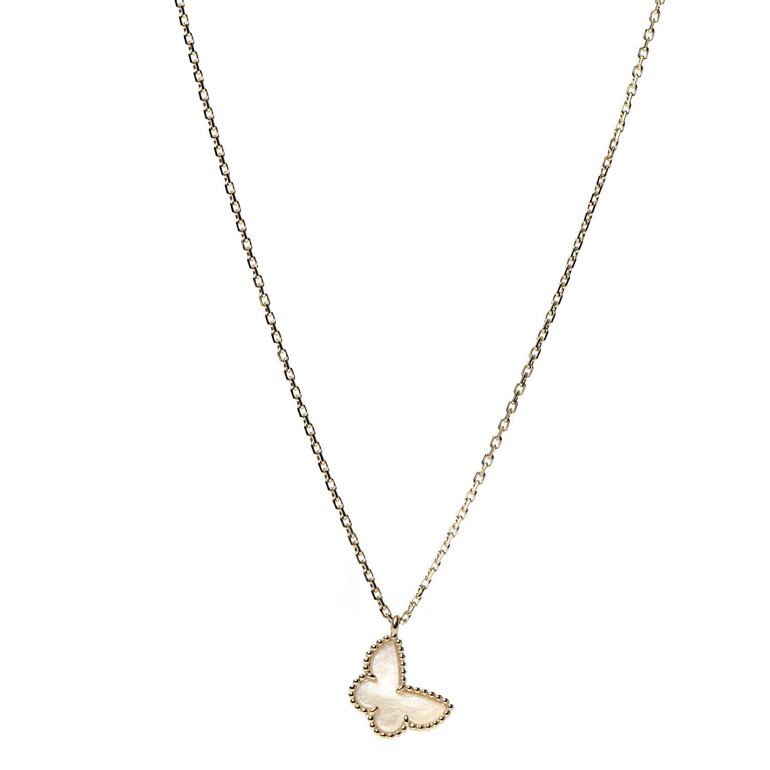Van Cleef & Arpels 18K Yellow Gold Mother of Pearl Sweet Alhambra Butterfly Pendant Necklace 1 of 8