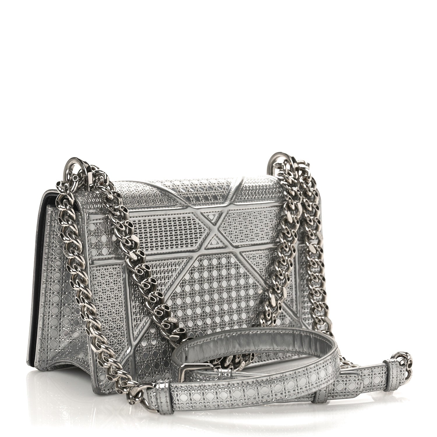 Christian Dior Metallic Patent Micro-Cannage Small Diorama Flap Bag Silver 3 of 14
