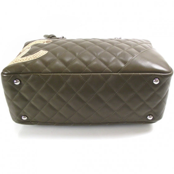 Chanel Calfskin Python Quilted Large Cambon Bowler Khaki 4 of 11