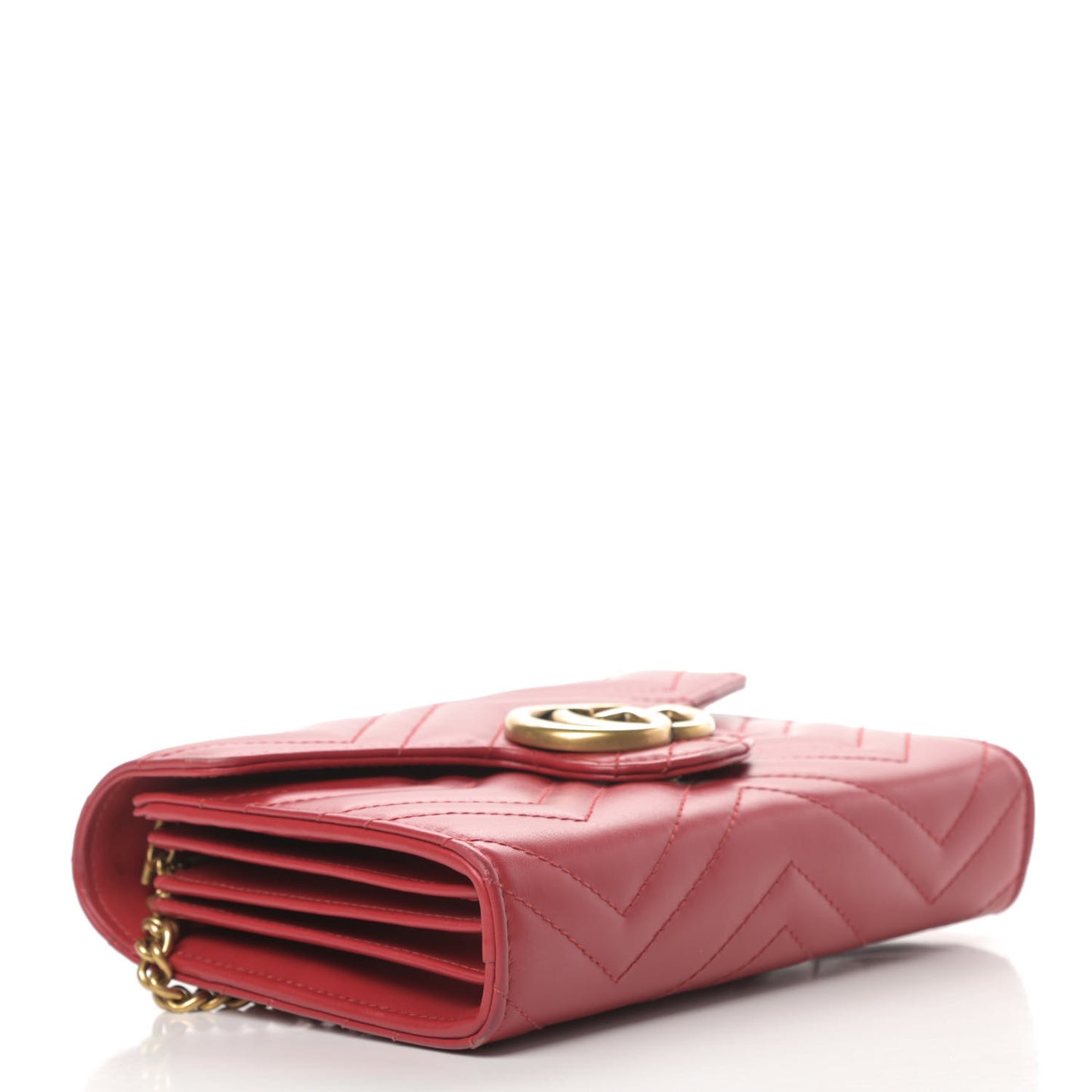 Calfskin Matelasse GG Marmont Chain Wallet Hibiscus Red