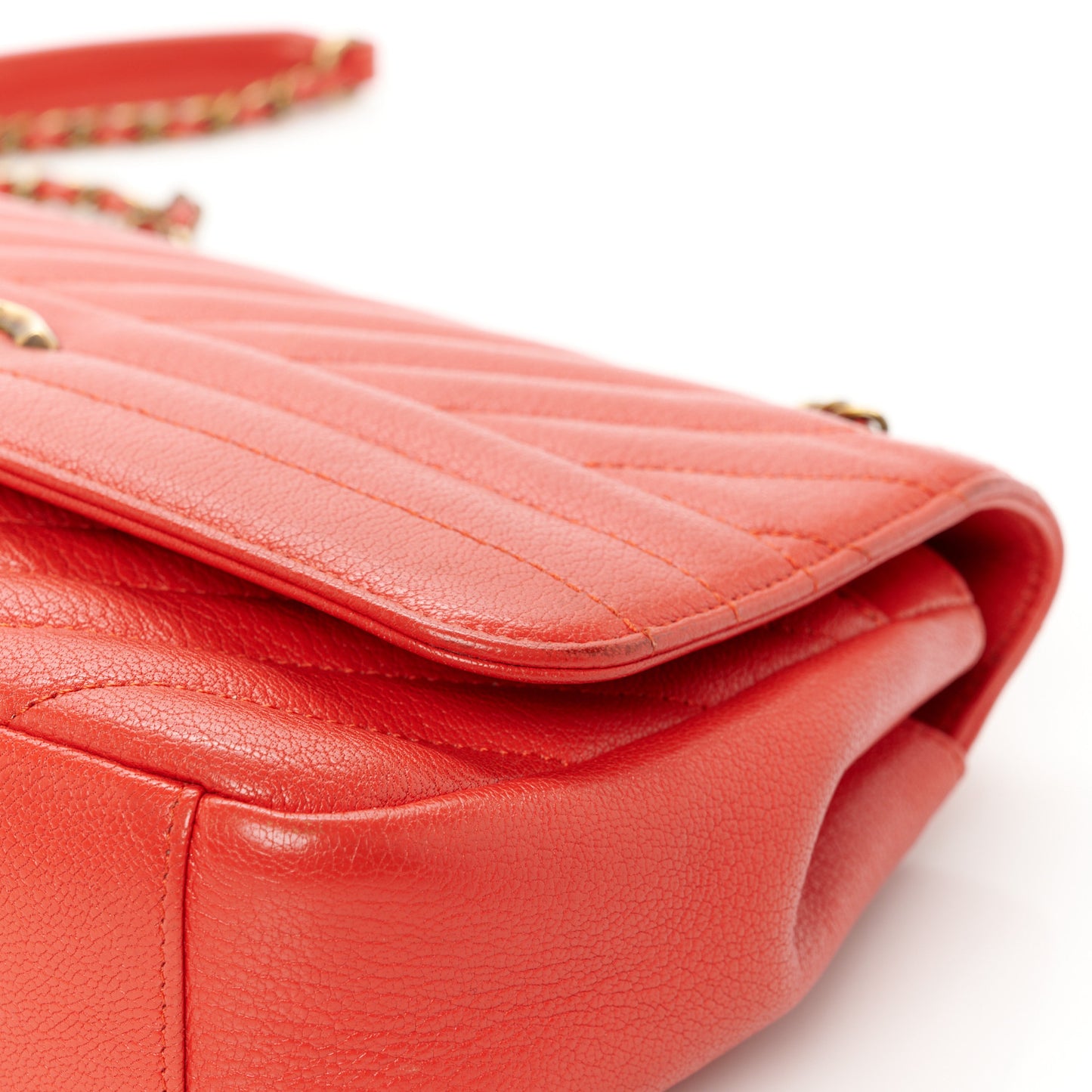 Shiny Goatskin Diagonal Quilted Medium Flap Red