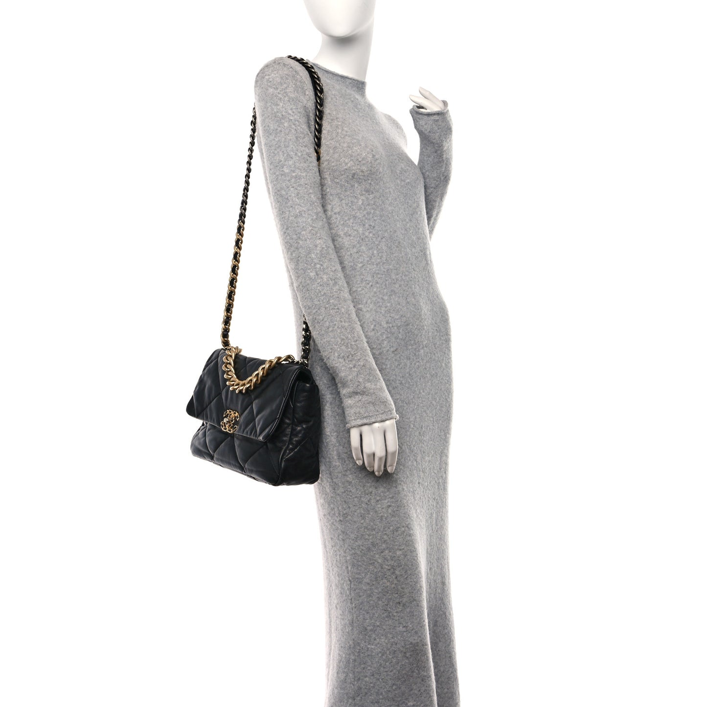 Lambskin Quilted Large Chanel 19 Flap Black