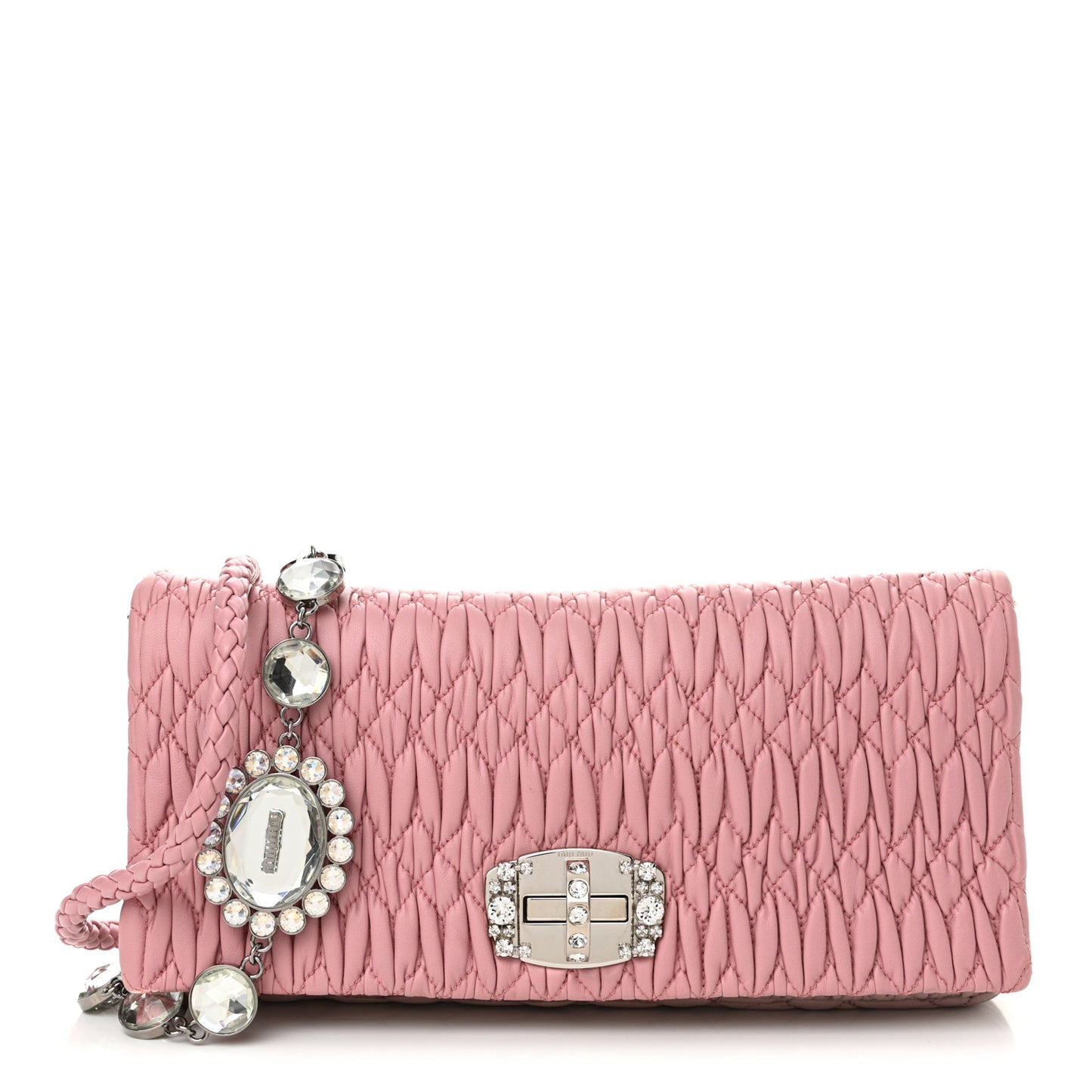 Nappa Matelasse Bi-Color Crystal Flap Clutch Rosa Mughetto