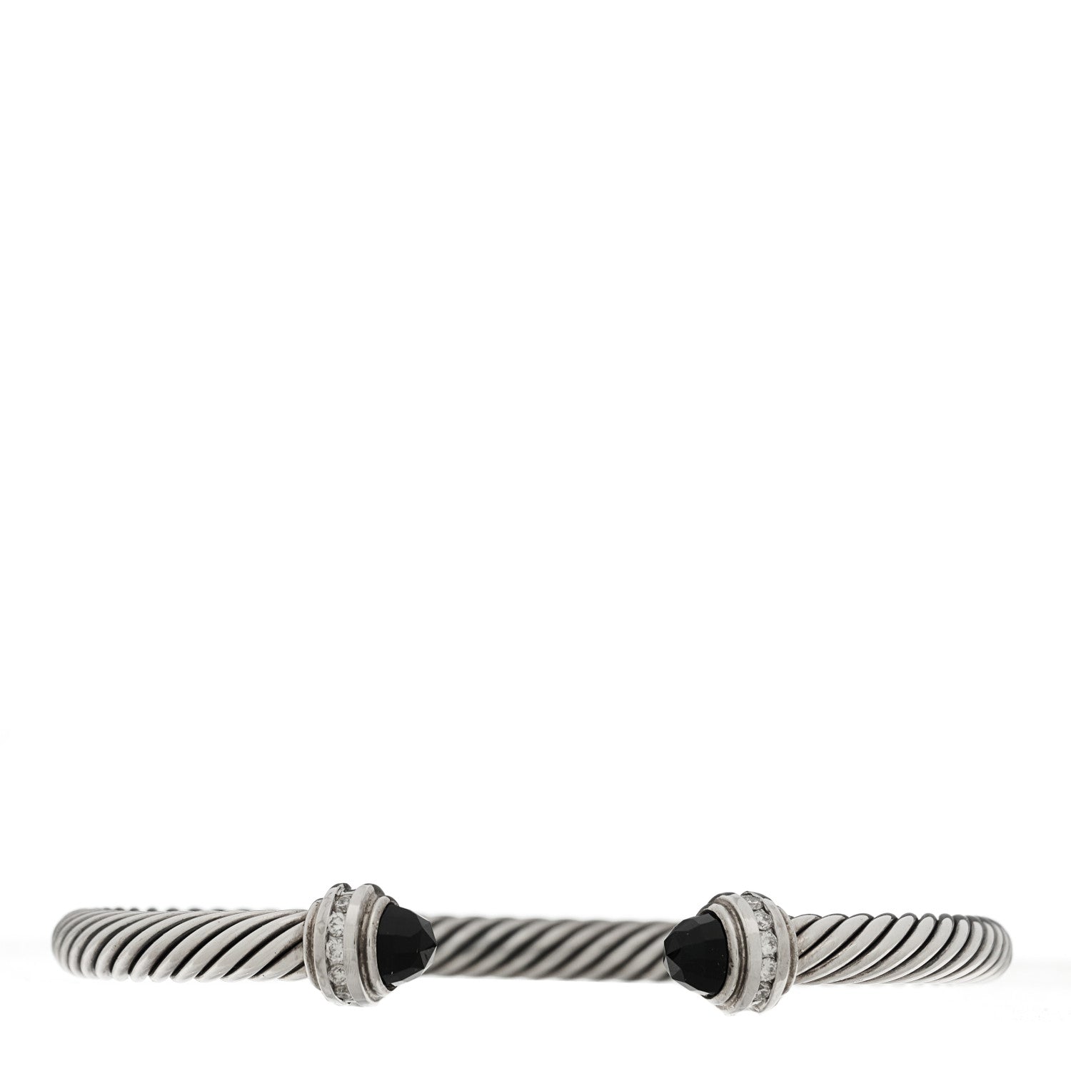 David Yurman Sterling Silver Diamond Black Onyx 5mm Cable Classics Princess Bracelet 1 of 3