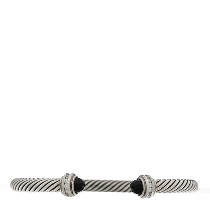David Yurman Sterling Silver Diamond Black Onyx 5mm Cable Classics Princess Bracelet 1 of 3