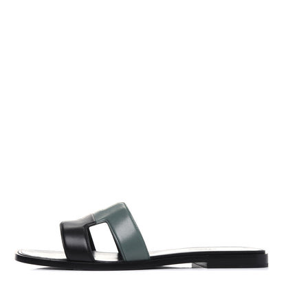 Hermes Box Calfskin Oran Sandals 39 Black Lichen 1 of 9