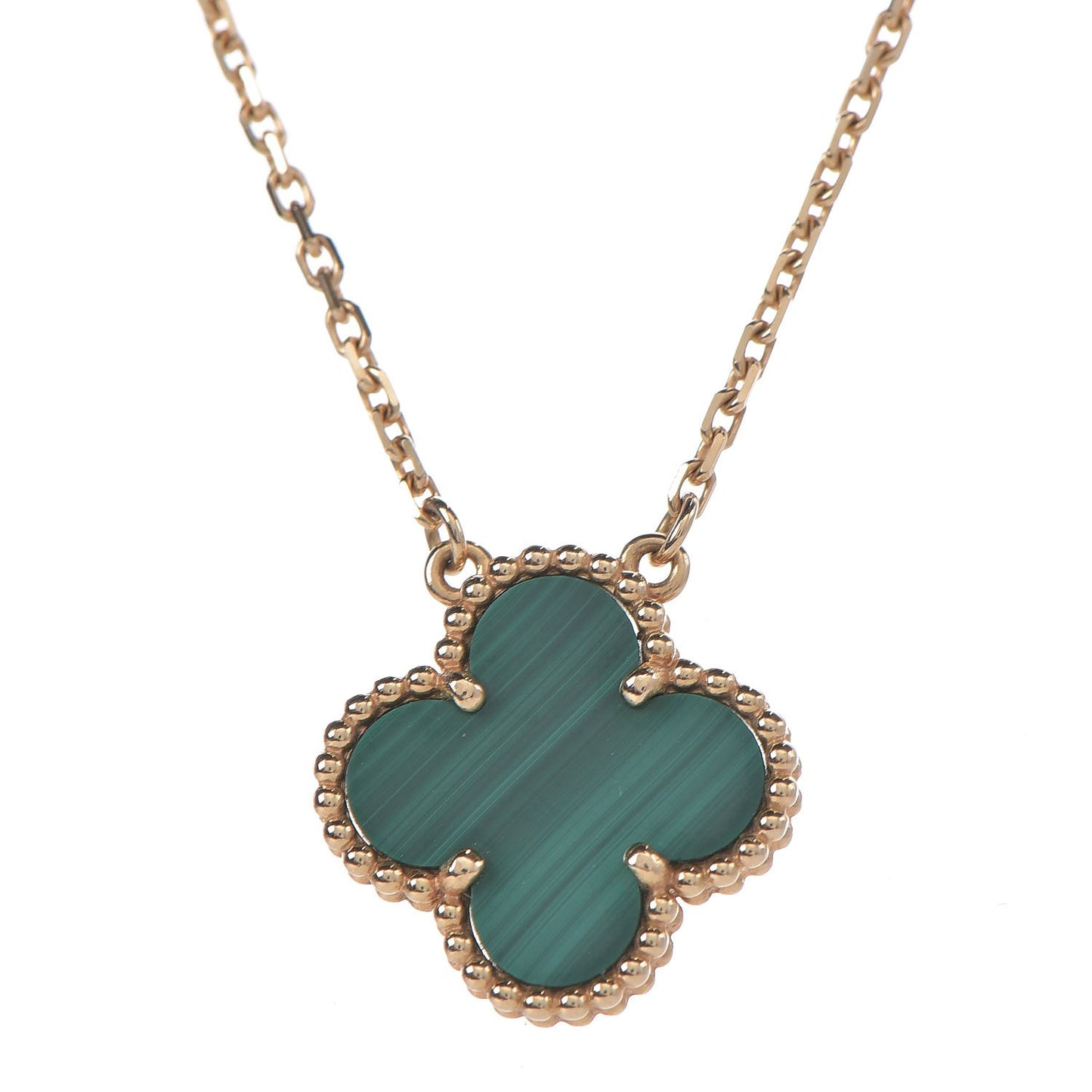 18K Yellow Gold Malachite Vintage Alhambra Pendant Necklace