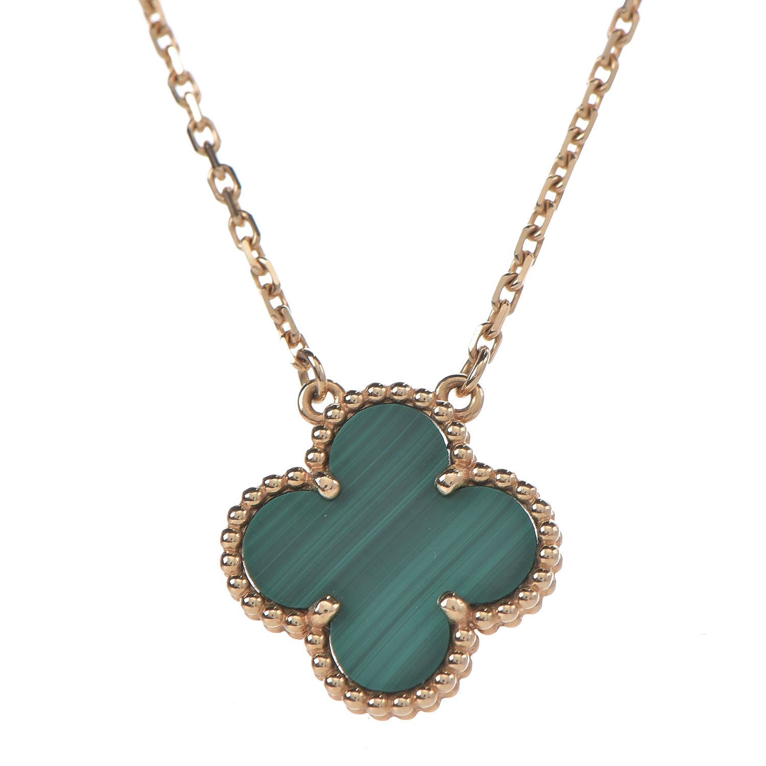 Van Cleef & Arpels 18K Yellow Gold Malachite Vintage Alhambra Pendant Necklace 4 of 7