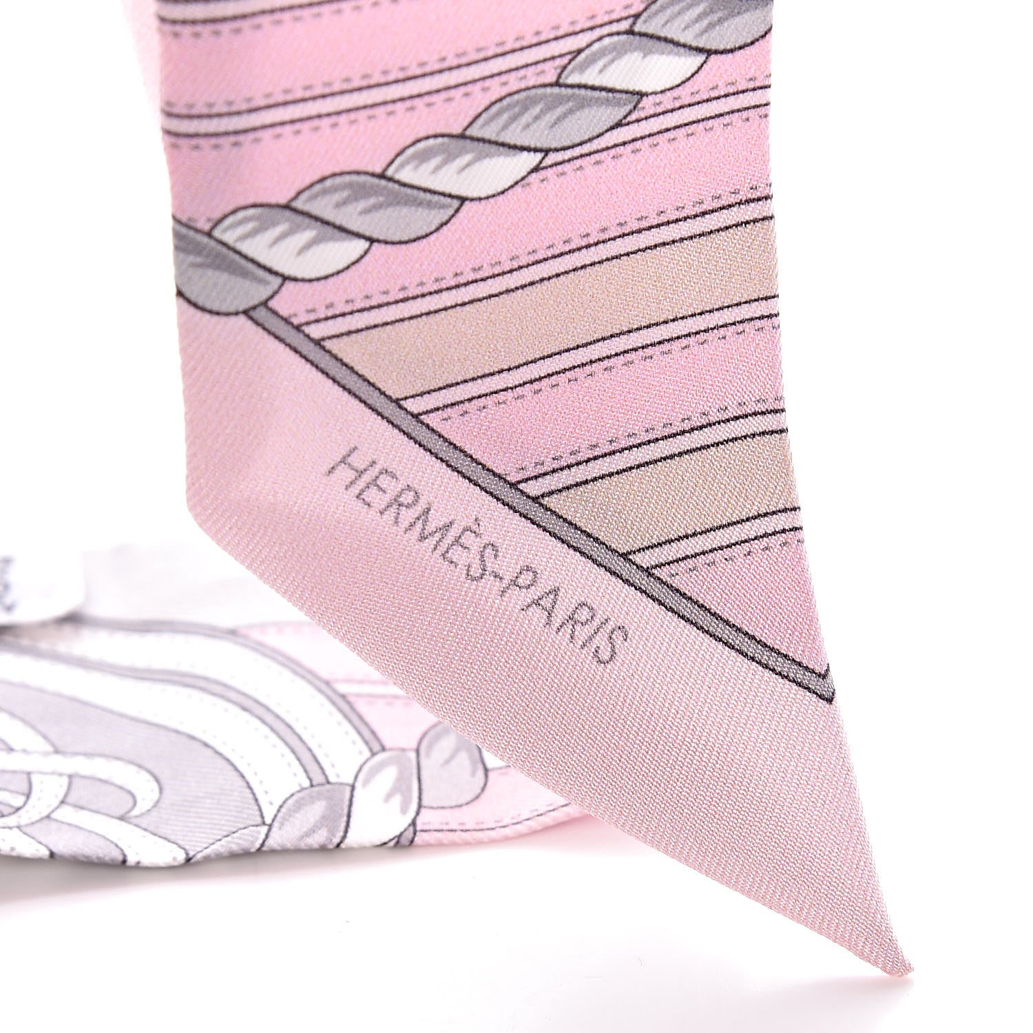 Hermes Silk Grande Tenue Twilly Scarf Rose Pale Gris Perle Blanc 3 of 5