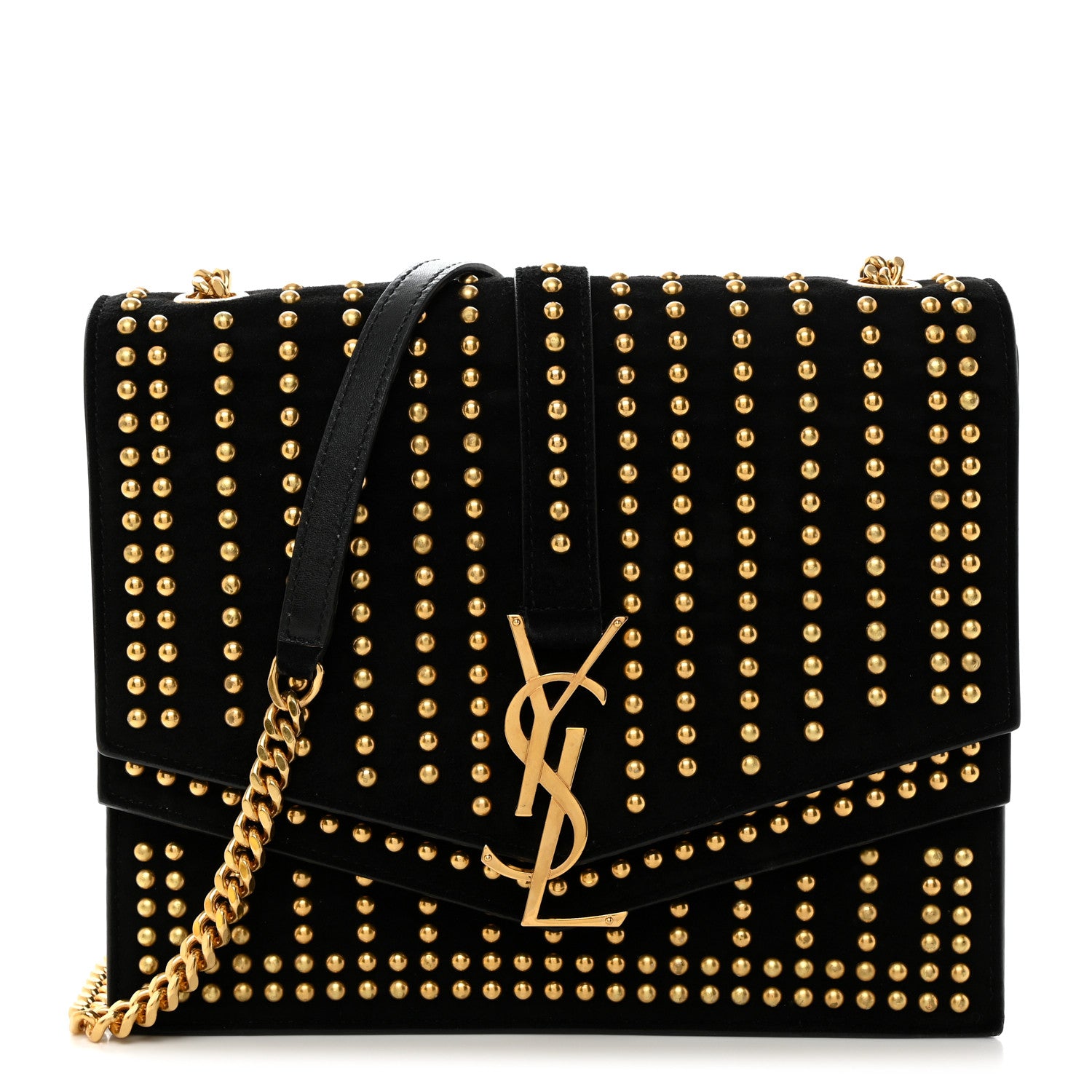 Saint Laurent Suede Studded Monogram Medium Sulpice Shoulder Bag Black 1 of 11