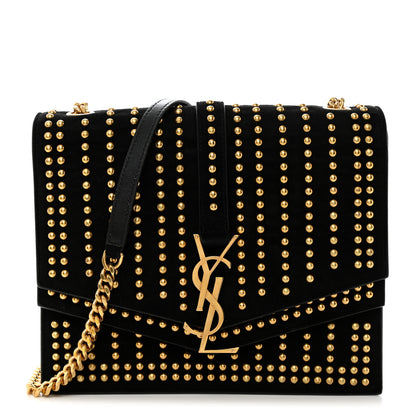 Saint Laurent Suede Studded Monogram Medium Sulpice Shoulder Bag Black 1 of 11