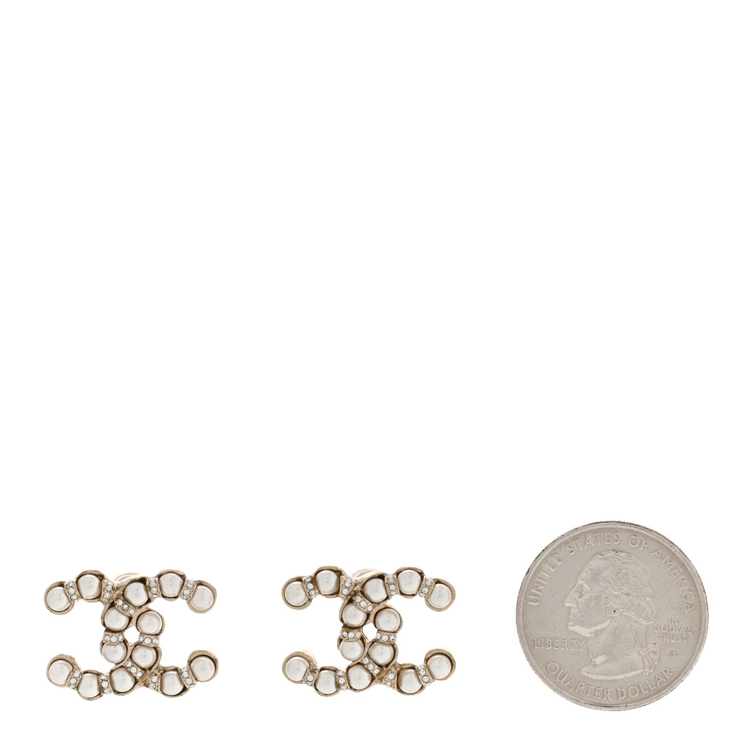 Chanel Pearl Crystal CC Earrings Gold 2 of 5