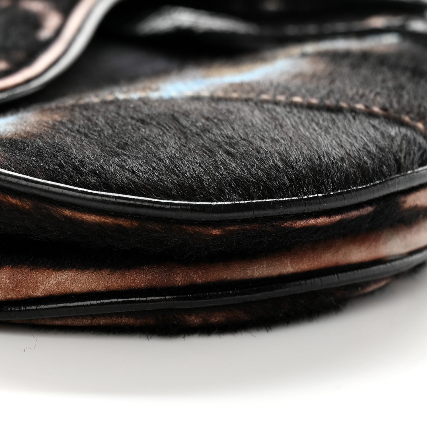 Christian Dior Pony Hair Saddle Bag Blue Brown 9 of 17