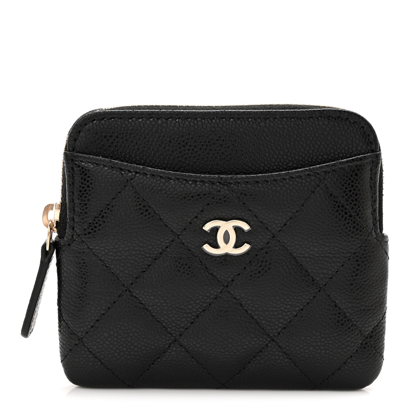 Caviar Quilted Zip Card Holder Wallet Black