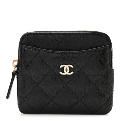 Chanel Caviar Quilted Zip Card Holder Wallet Black 1 of 8