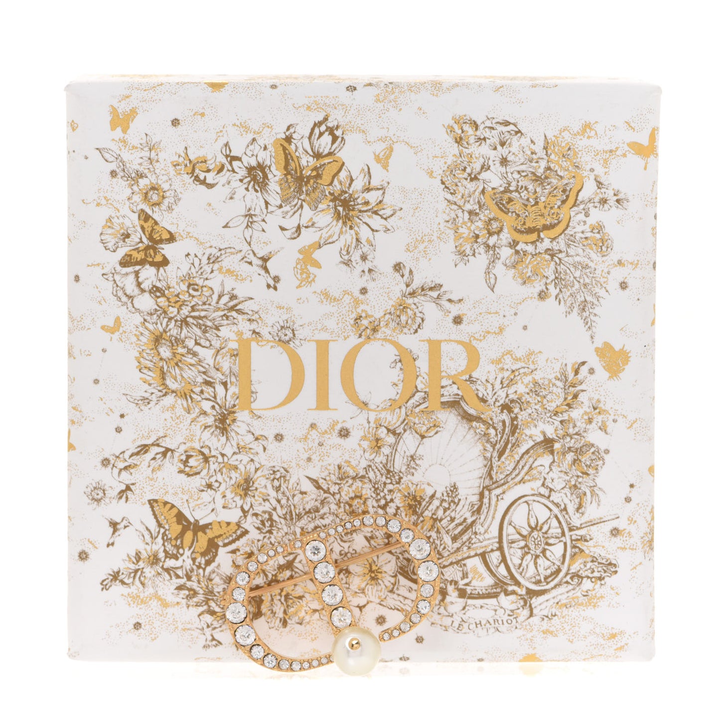 Crystal Pearl CD Logo Brooch Gold