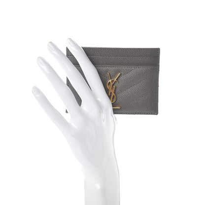 Saint Laurent Grain De Poudre Matelasse Chevron Monogram Credit Card Case Earth 2 of 7