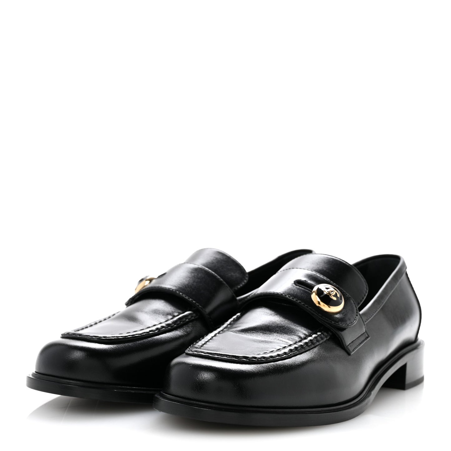 Shiny Calfskin CC Mocassin Loafers 39 Black
