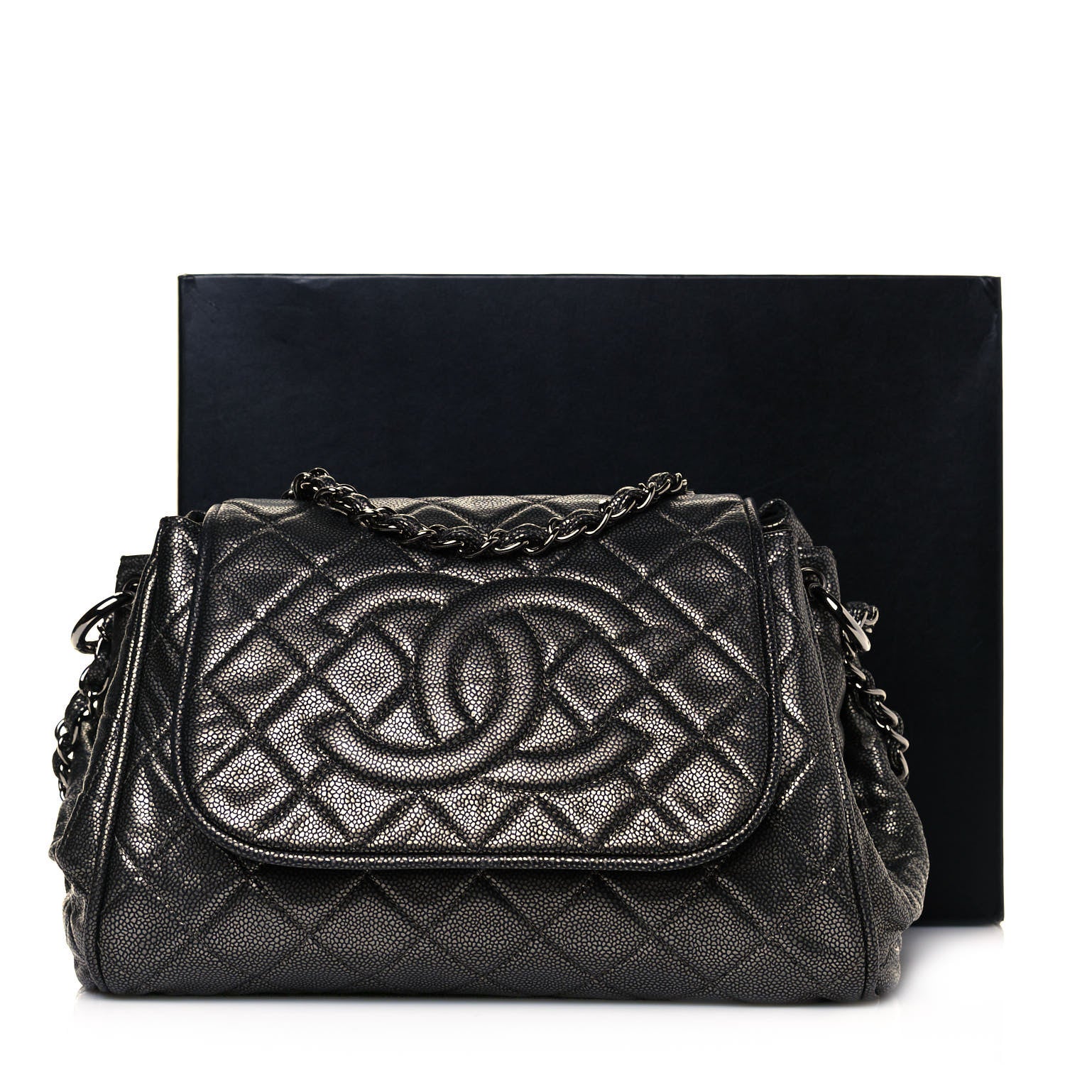 Chanel Metallic Caviar Quilted Timeless Accordion Flap Dark Silver 13 of 13